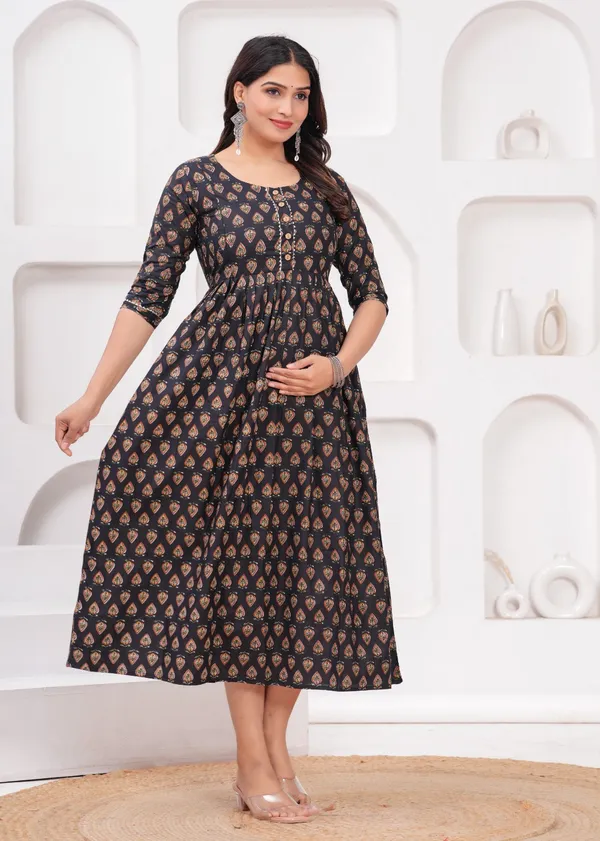 Women's_Pure_Cotton_Printed_Maternity_Kurti_of_Brown_Color_|_Comfortable_&_Elegant_Everyday_Wear