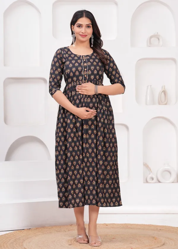Women's_Pure_Cotton_Printed_Maternity_Kurti_of_Brown_Color_|_Comfortable_&_Elegant_Everyday_Wear