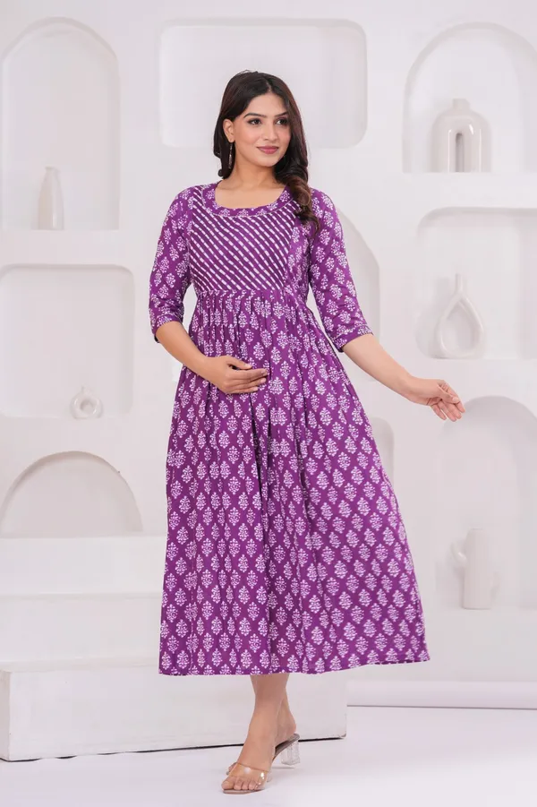 Women's_Pure_Cotton_Printed_Maternity_Kurti_of_Dark_Purple_Color_|_Comfortable_&_Elegant_Everyday_Wear