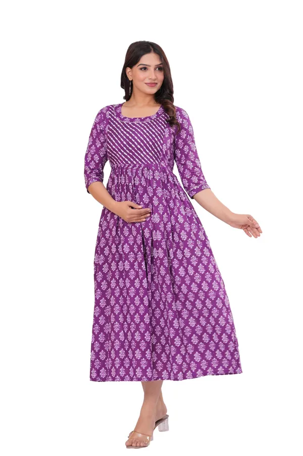 Women's_Pure_Cotton_Printed_Maternity_Kurti_of_Dark_Purple_Color_|_Comfortable_&_Elegant_Everyday_Wear