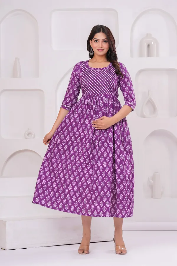 Women's_Pure_Cotton_Printed_Maternity_Kurti_of_Dark_Purple_Color_|_Comfortable_&_Elegant_Everyday_Wear