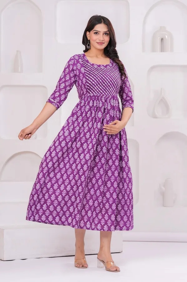 Women's_Pure_Cotton_Printed_Maternity_Kurti_of_Dark_Purple_Color_|_Comfortable_&_Elegant_Everyday_Wear