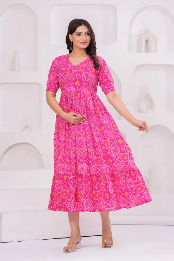 Women's_Pure_Cotton_Printed_Maternity_Kurti_of_Dark_Pink_Color_|_Comfortable_&_Elegant_Everyday_Wear