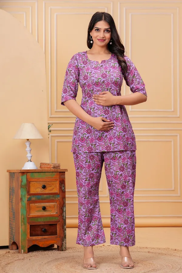 Women's_Pure_Cotton_Printed_Maternity_Co-ord_Set_of_Purple_Color_|_Comfortable_&_Elegant_Everyday_Wear
