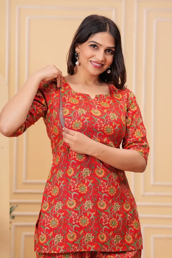 Women's_Pure_Cotton_Printed_Maternity_Co-ord_Set_of_Orange_Color_|_Comfortable_&_Elegant_Everyday_Wear