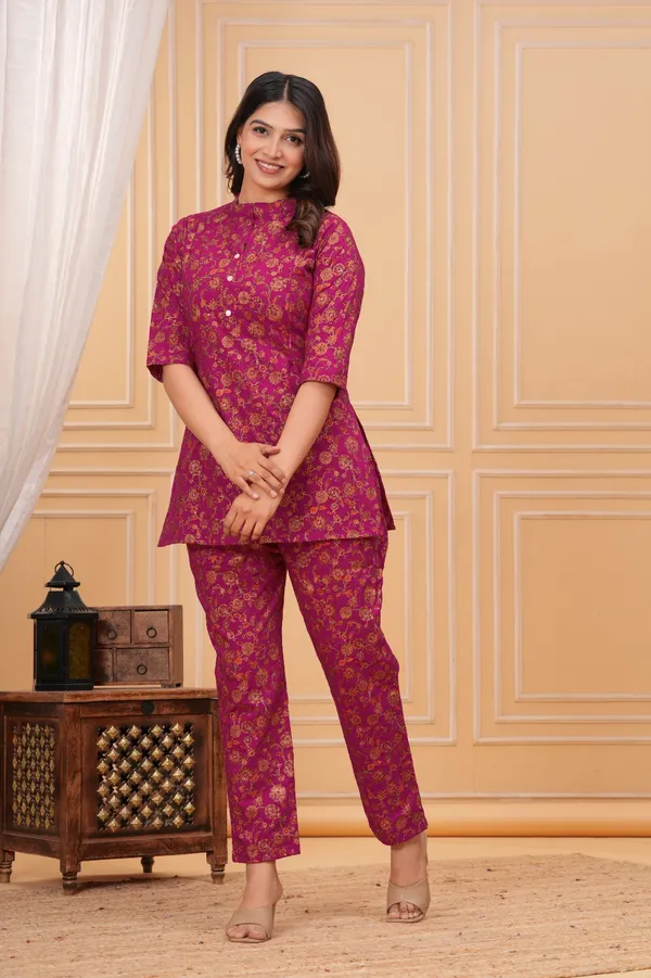 Women's_Pure_Cotton_Printed_Maternity_Co-ord_Set_of_Dark_Pink_Color_|_Comfortable_&_Elegant_Everyday_Wear