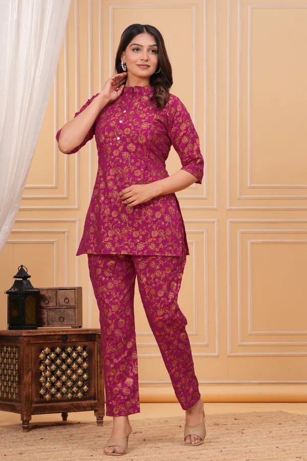 Women's_Pure_Cotton_Printed_Maternity_Co-ord_Set_of_Dark_Pink_Color_|_Comfortable_&_Elegant_Everyday_Wear