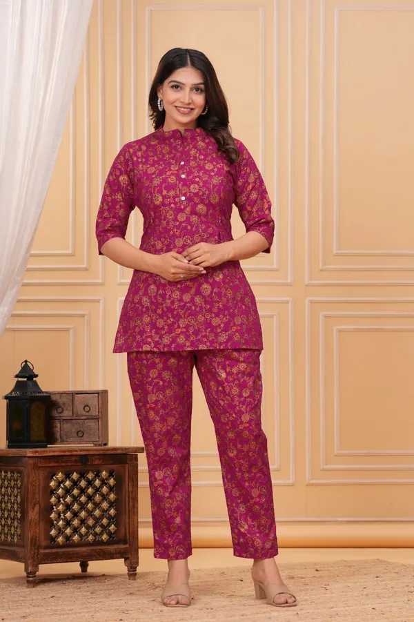 Women's_Pure_Cotton_Printed_Maternity_Co-ord_Set_of_Dark_Pink_Color_|_Comfortable_&_Elegant_Everyday_Wear