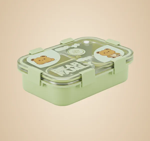 Green_Premium_Bear_Family_Kids_Lunch_Box_With_Fork_&_Spoon_,_Bpa-Free_Airtight_Tiffin_With_2_Compartments_&_Leakproof_Lid_,_Durable_Microwave-Safe_&_Freezer-Safe_Food_Storage_Box_,_Cute_Cartoon_Design_For_School,_Picnic_&_Travel