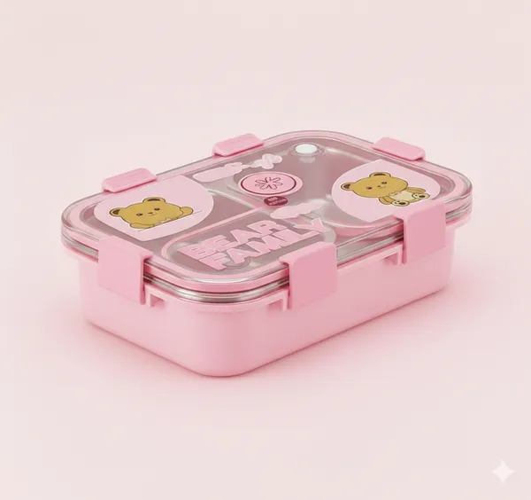 Pink_Premium_Bear_Family_Kids_Lunch_Box_With_Fork_&_Spoon_,_Bpa-Free_Airtight_Tiffin_With_2_Compartments_&_Leakproof_Lid_,_Durable_Microwave-Safe_&_Freezer-Safe_Food_Storage_Box_,_Cute_Cartoon_Design_For_School,_Picnic_&_Travel
