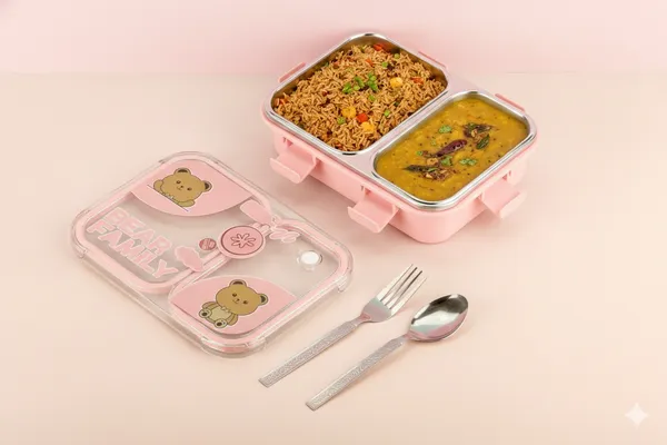 Pink_Premium_Bear_Family_Kids_Lunch_Box_With_Fork_&_Spoon_,_Bpa-Free_Airtight_Tiffin_With_2_Compartments_&_Leakproof_Lid_,_Durable_Microwave-Safe_&_Freezer-Safe_Food_Storage_Box_,_Cute_Cartoon_Design_For_School,_Picnic_&_Travel