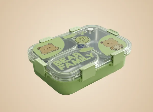Green_Premium_Bear_Family_Kids_Lunch_Box_With_Fork_&_Spoon_,_Bpa-Free_Airtight_Tiffin_With_3_Compartments_&_Leakproof_Lid_,_Durable_Microwave-Safe_&_Freezer-Safe_Food_Storage_Box_,_Cute_Cartoon_Design_For_School,_Picnic_&_Travel