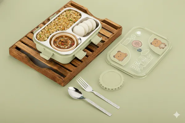 Green_Premium_Bear_Family_Kids_Lunch_Box_With_Fork_&_Spoon_,_Bpa-Free_Airtight_Tiffin_With_3_Compartments_&_Leakproof_Lid_,_Durable_Microwave-Safe_&_Freezer-Safe_Food_Storage_Box_,_Cute_Cartoon_Design_For_School,_Picnic_&_Travel
