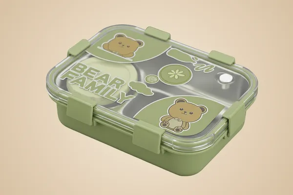 Green_Premium_Bear_Family_Kids_Lunch_Box_With_Fork_&_Spoon_,_Bpa-Free_Airtight_Tiffin_With_3_Compartments_&_Leakproof_Lid_,_Durable_Microwave-Safe_&_Freezer-Safe_Food_Storage_Box_,_Cute_Cartoon_Design_For_School,_Picnic_&_Travel