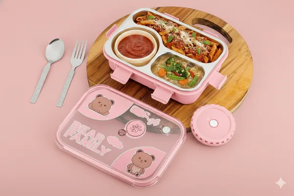 Pink_Premium_Bear_Family_Kids_Lunch_Box_With_Fork_&_Spoon_,_Bpa-Free_Airtight_Tiffin_With_3_Compartments_&_Leakproof_Lid_,_Durable_Microwave-Safe_&_Freezer-Safe_Food_Storage_Box_,_Cute_Cartoon_Design_For_School,_Picnic_&_Travel