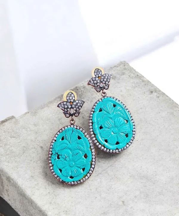 Turquoise_Crystal_Floral_Drop_Earrings_For_Women