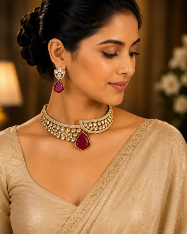 Gold_Kundan_And_Maroon_Stone_Choker_Necklace_Set_For_Women