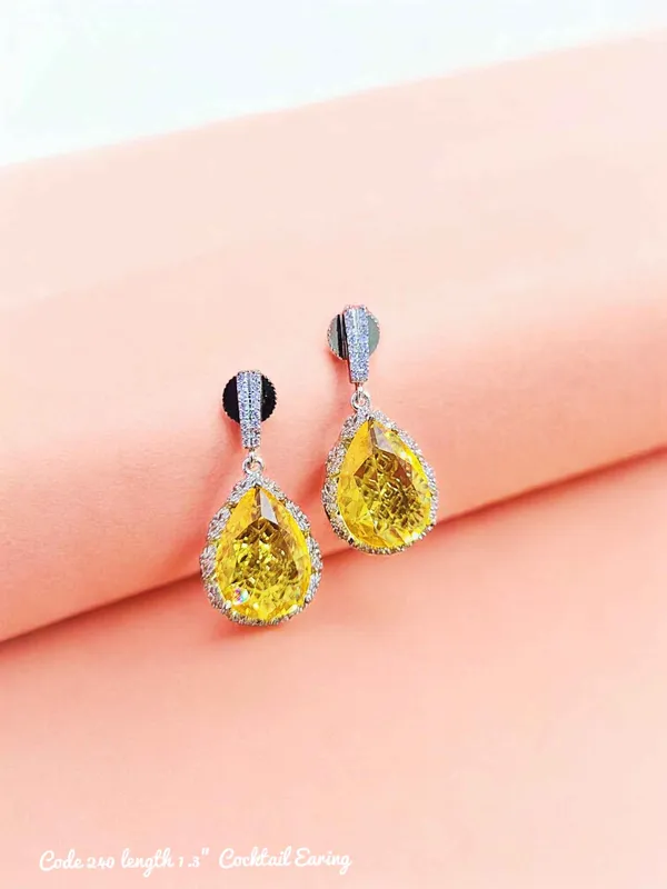 Yellow_Stone_And_Silver_Teardrop_Cocktail_Earrings_For_Women