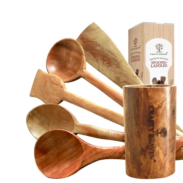 Light_Brown_Cooking_Spatula_Set_With_Spoon_Holder_Ayurvedic_Neem_Wood_For_Cooking_(Set_Of_6)