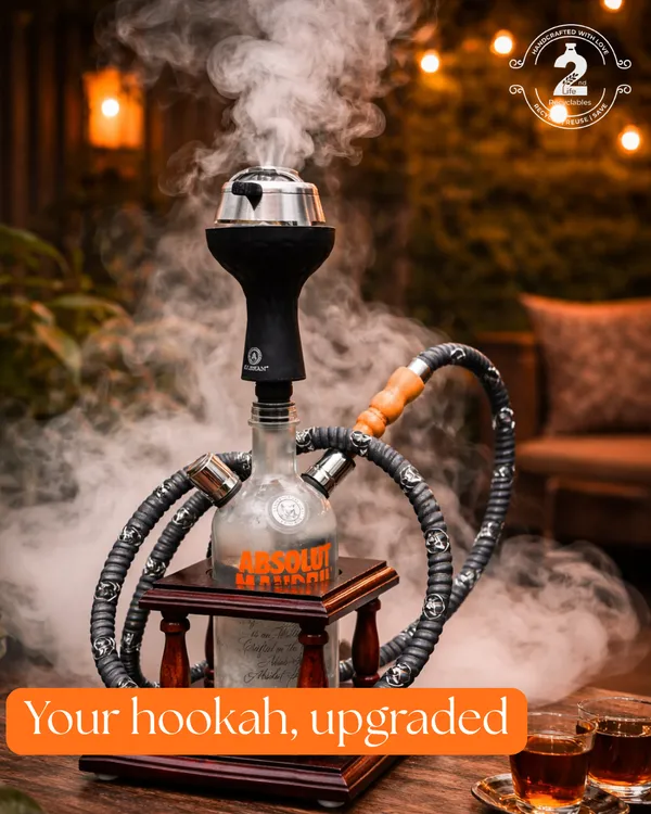 2nd_Life_Absolut_Bottle_Upcycled_Hookah_with_Wooden_Stylish_stand								