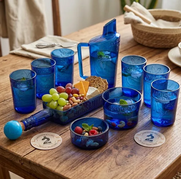 Antique_Blue_Luxury_Entertaining_Set_–_Handcrafted_from_Real_Upcycled_Glass_Bottle