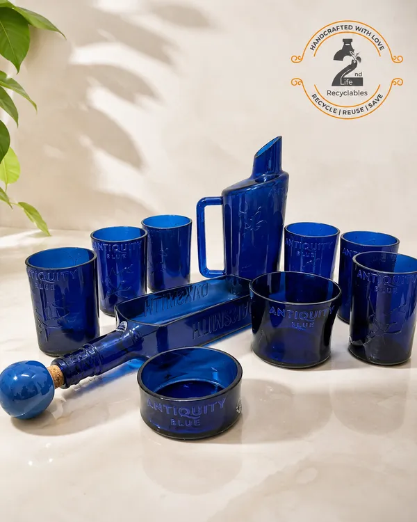 Antique_Blue_Luxury_Entertaining_Set_–_Handcrafted_from_Real_Upcycled_Glass_Bottle