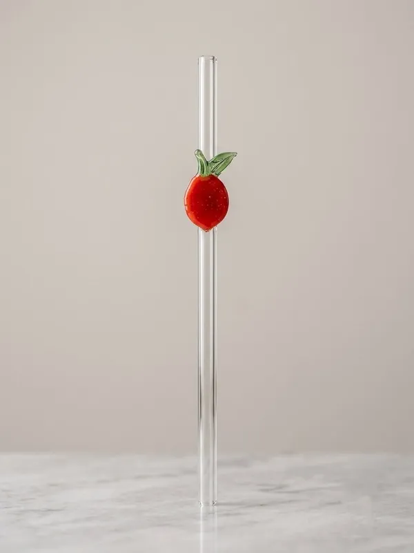 Artisan_Handcrafted_Glass_Straws_(Featuring_the_Strawberry_Design)_-_Set_of_6
