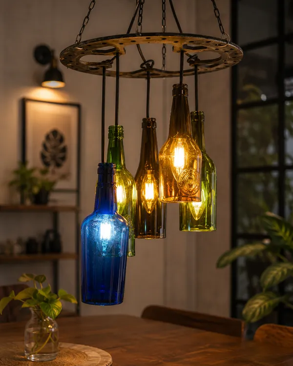 Upcycled_Multicolor_Bottle_Chandelier_Lamp_–_5_Bottle_Hanging_Light