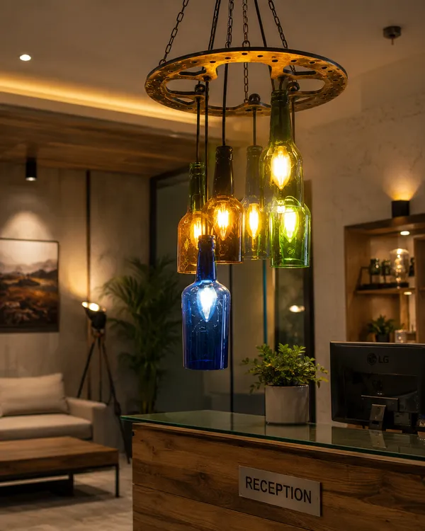 Upcycled_Multicolor_Bottle_Chandelier_Lamp_–_5_Bottle_Hanging_Light