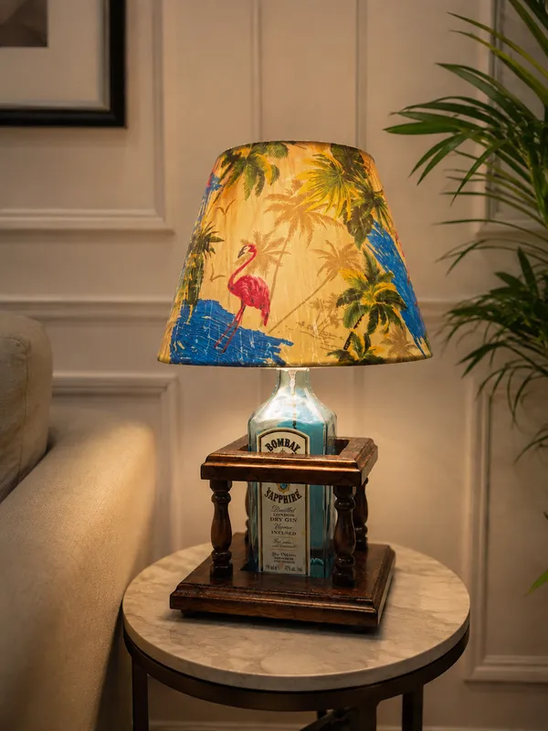 Upcycled_Bombay_Sapphire_Bottle_Lamp_with_Wooden_Stand