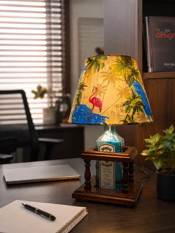 Upcycled_Bombay_Sapphire_Bottle_Lamp_with_Wooden_Stand