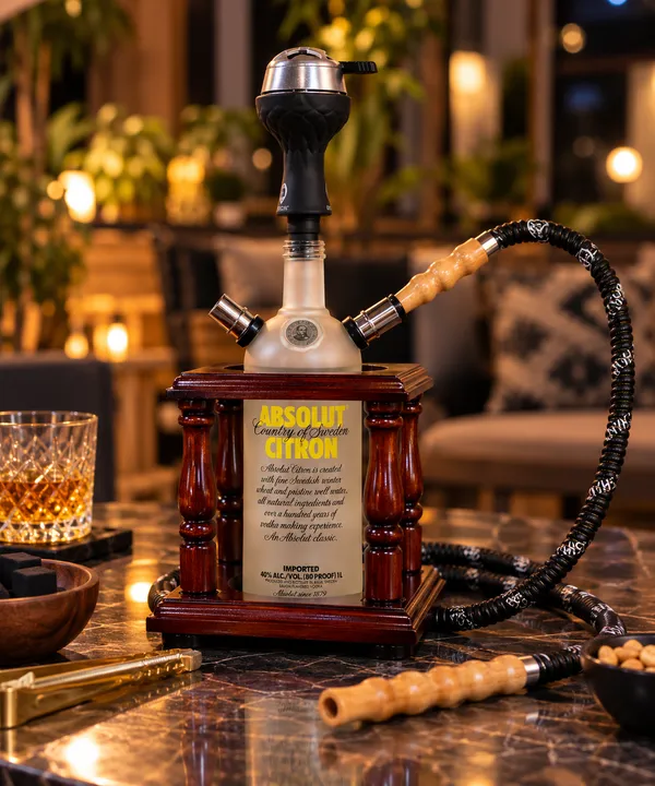 Upcycled_Absolut®_Bottle_Hookah_|_Complete_Hookah_Set_with_Wooden_Stand_|_Handcrafted_from_Original_Absolut®_Bottle				