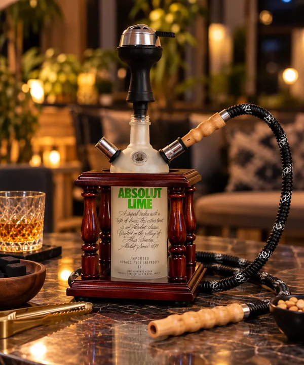 Upcycled_Absolut®_Bottle_Hookah_|_Complete_Hookah_Set_with_Wooden_Stand_|_Handcrafted_from_Original_Absolut®_Bottle				