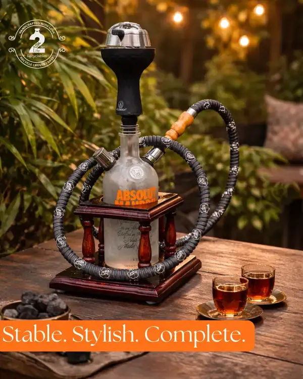 Upcycled_Absolut®_Bottle_Hookah_|_Complete_Hookah_Set_with_Wooden_Stand_|_Handcrafted_from_Original_Absolut®_Bottle				
