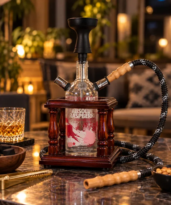 Upcycled_Absolut®_Bottle_Hookah_|_Complete_Hookah_Set_with_Wooden_Stand_|_Handcrafted_from_Original_Absolut®_Bottle				