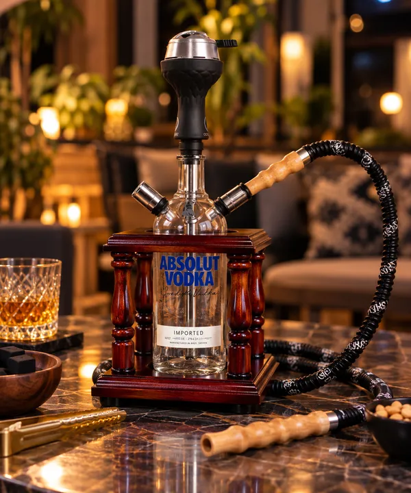 Upcycled_Absolut®_Bottle_Hookah_|_Complete_Hookah_Set_with_Wooden_Stand_|_Handcrafted_from_Original_Absolut®_Bottle				