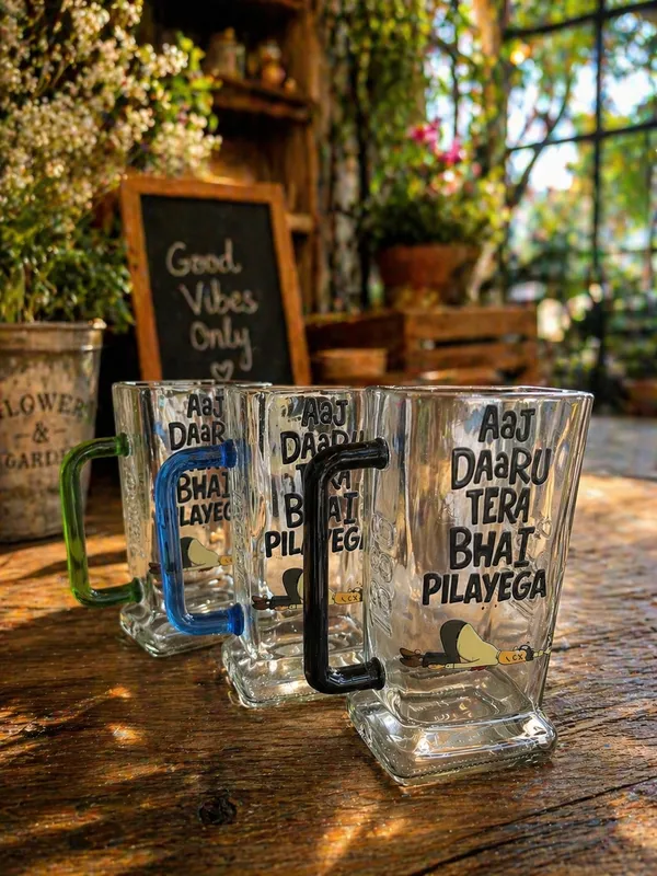 The_"Bhai"_Special_Upcycled_650ml_Glass_Beer_Mug_|_Set_of_3_|_Handle_Color-Blue/Black/Green