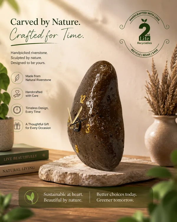 Upcycle_Riverstone_Aura_Table_Clock_–_Glossy_Moss_Edition