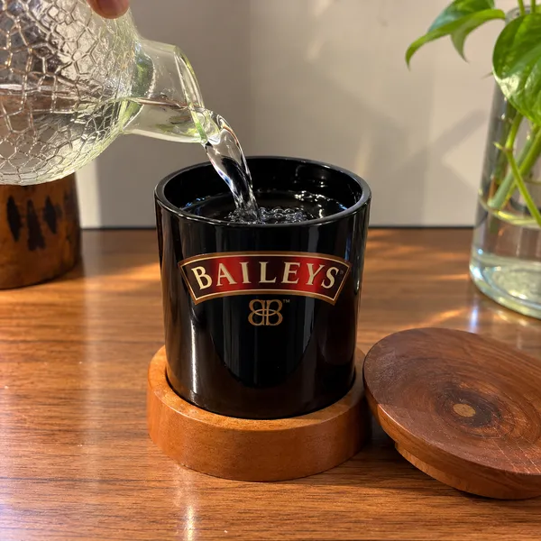 Upcycled_Baileys_Bottle_Standard_Glass_with_Wooden_Lid_&_Base_–_350_ML_|_Made_from_Baileys®_Bottle