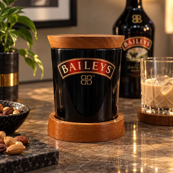 Upcycled_Baileys_Bottle_Standard_Glass_with_Wooden_Lid_&_Base_–_350_ML_|_Made_from_Baileys®_Bottle
