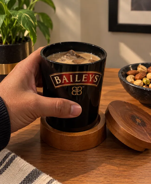 Upcycled_Baileys_Bottle_Standard_Glass_with_Wooden_Lid_&_Base_–_350_ML_|_Made_from_Baileys®_Bottle