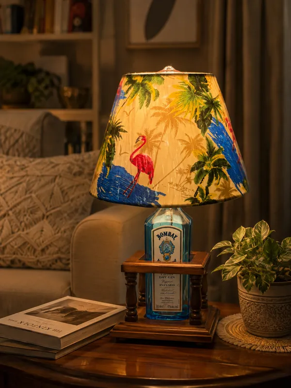 Upcycled_Bombay_Sapphire_Bottle_Lamp_with_Wooden_Stand