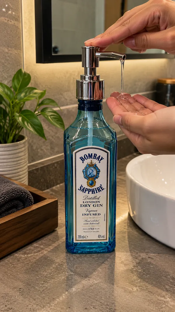 Upcycled_Bombay_Sapphire®_Bottle_Soap_Dispenser_|_375_ML_|_Refillable_Glass_Dispenser_|_Chrome_Pump
