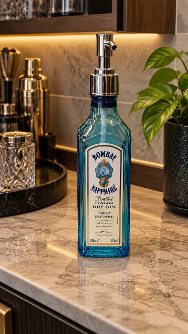 Upcycled_Bombay_Sapphire®_Bottle_Soap_Dispenser_|_375_ML_|_Refillable_Glass_Dispenser_|_Chrome_Pump