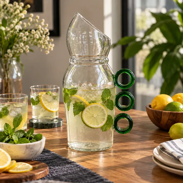 Upcycled_Clear_Glass_Jug_with_Green_Three-Ring_Handle_–_700_ML_|_Made_from_Camino_Tequila®_Bottle