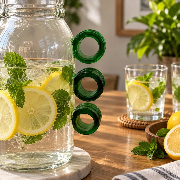 Upcycled_Clear_Glass_Jug_with_Green_Three-Ring_Handle_–_700_ML_|_Made_from_Camino_Tequila®_Bottle
