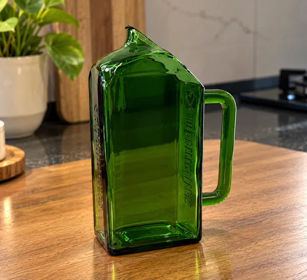 Upcycled_Jägermeister®_Bottle_Jug_|_650_ML_|_8.75_Inch_Height_|_Handcrafted_Green_Glass_Water_Jug