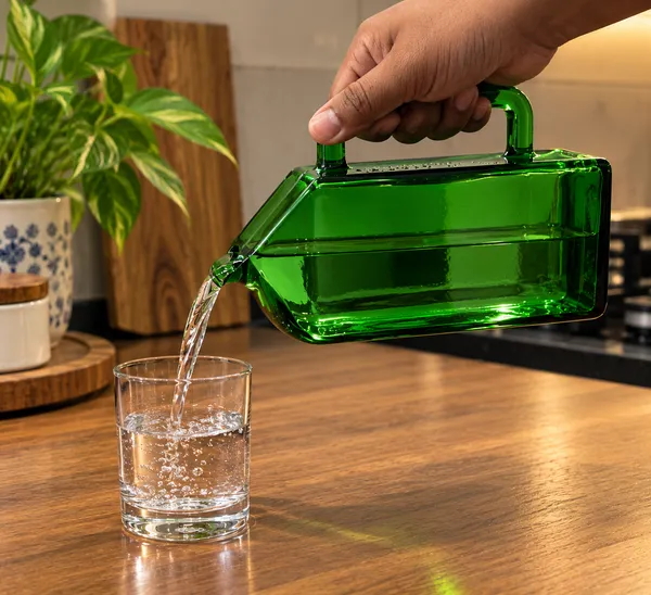 Upcycled_Jägermeister®_Bottle_Jug_|_650_ML_|_8.75_Inch_Height_|_Handcrafted_Green_Glass_Water_Jug