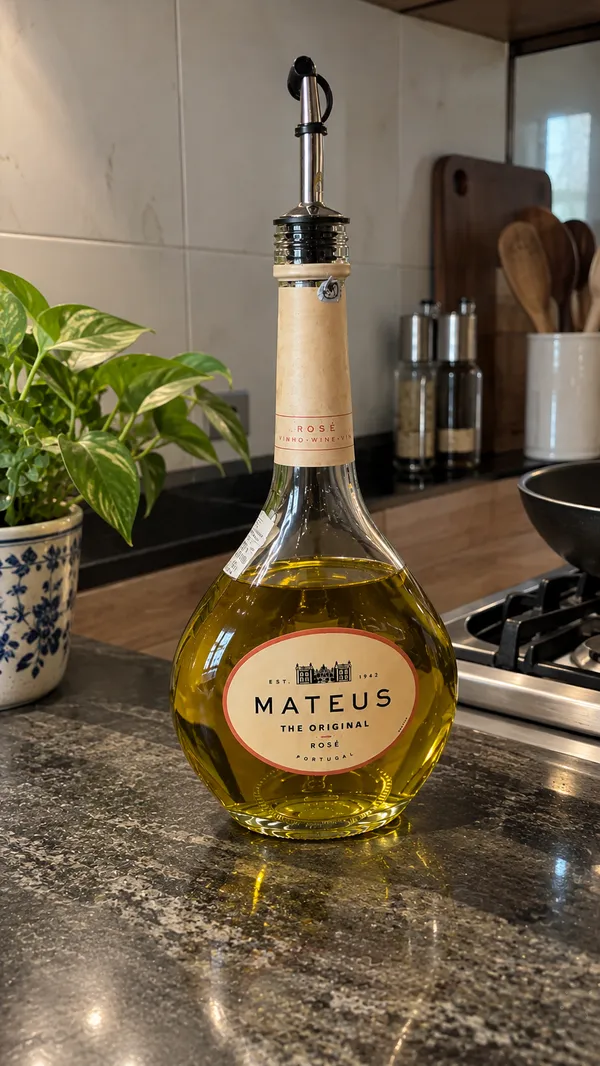 Upcycled_Mateus®_Rosé_Bottle_Oil_Dispenser_|_Reusable_Glass_Oil_Pourer_|_Stainless_Steel_Pourer_|_Made_from_Original_Mateus®_Bottle