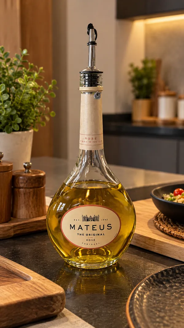 Upcycled_Mateus®_Rosé_Bottle_Oil_Dispenser_|_Reusable_Glass_Oil_Pourer_|_Stainless_Steel_Pourer_|_Made_from_Original_Mateus®_Bottle